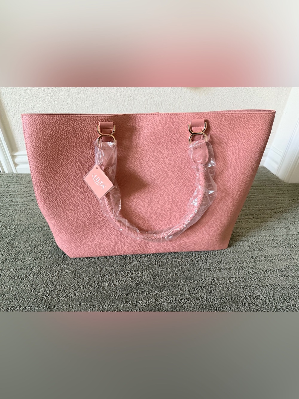 Ulta Beauty Pink Faux Leather Tote Bag Large Shoulder Handbag Gold Hardware NWT